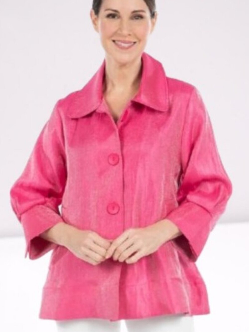 Ali Miles plus size 2X pink shimmer jacket 3/4 sleeve button front round collar